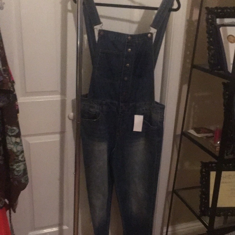 Dark Denim Overalls With Pockets